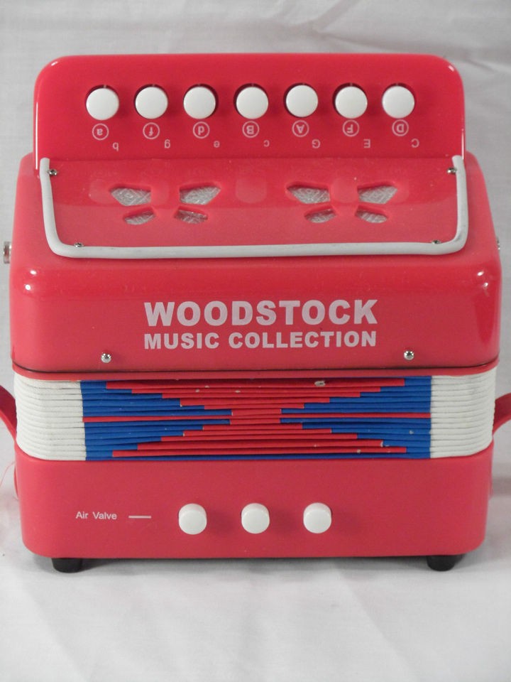 VTG Colorful Red Childs Woodstock Toy Accordian Concertina Blue 