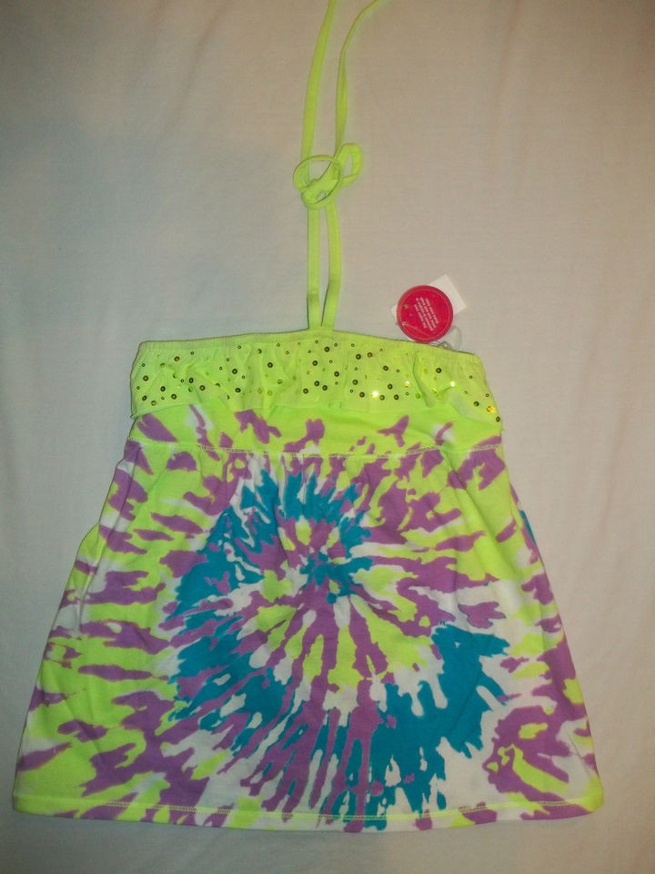 NEW JUSTICE NEON TIE DYE BANDEAU SHIRT/TOP SIZE 7 8 10 12 14 W/TIE 