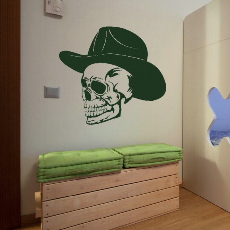 SKULL WEARING HAT COWBOY SKELETON GRAPHIC STICKER giant tattoo picture 