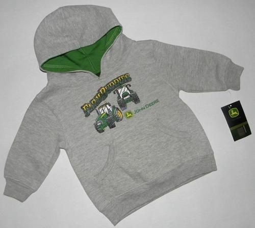   Deere Infant or Toddler Farm Buddies Gray Hoodie Hooded Sweatshirt