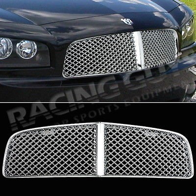 06 07 08 DODGE CHARGER CHROME DIAMOND MESH GRILLE GRILL SRT SET FRONT 