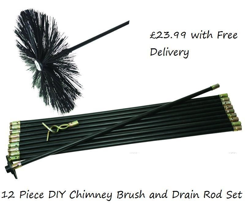 CHIMNEY BRUSH & DRAIN ROD SWEEP SWEEPING SET BRAND NEW