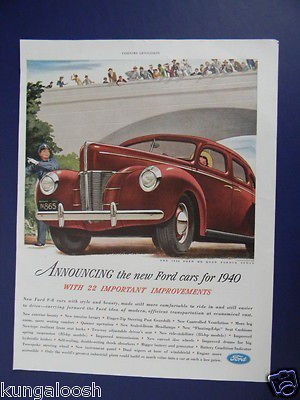 1939 AD ANNOUNCING THE NEW FORD CARS FOR 1940 AUTOMOBILE SALES ART AD