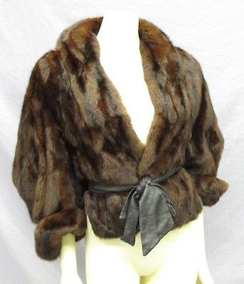 GLAM VTG 50s Dark Mahogany Fur Chubby Bolero Jacket Stole Wedding Wrap