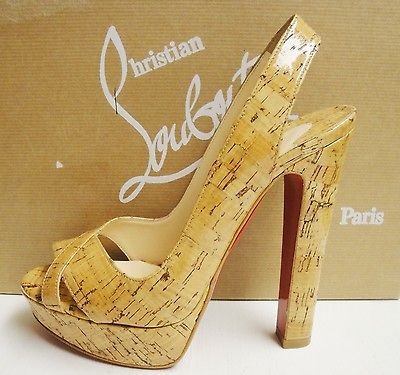 Christian Louboutin MARPLE TOWN 140 Cork Platform Pumps Slingbacks 