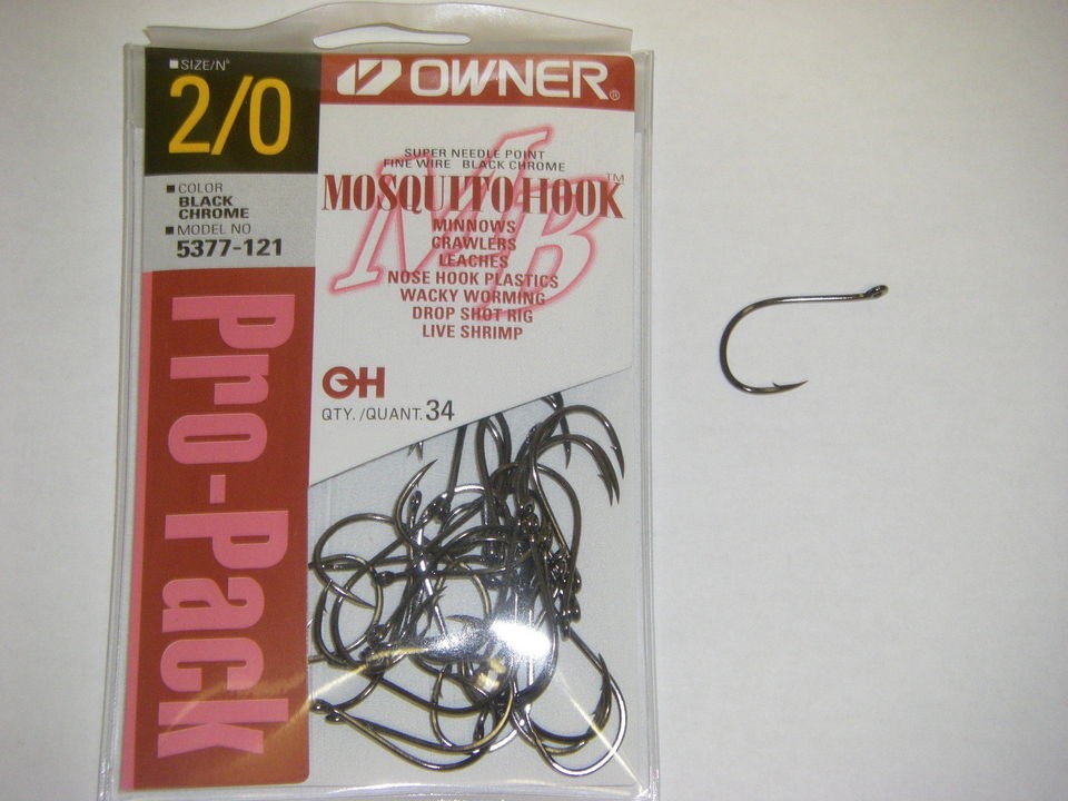 OWNER MOSQUITO HOOK FINE WIRE #5377 121 SZ 2/0 QTY 34 Pro Pack Bass 