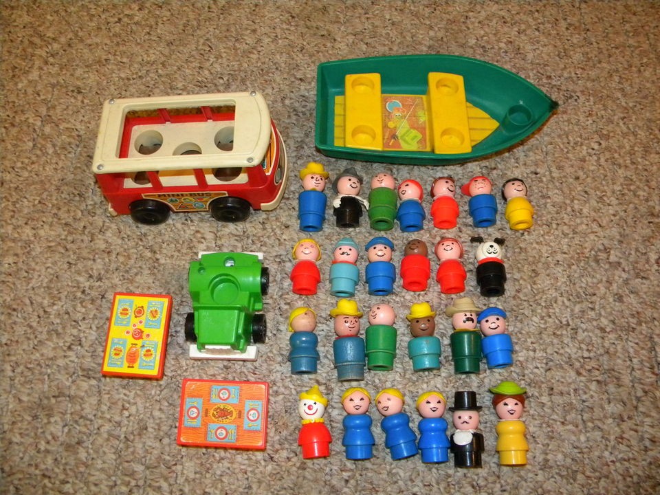   Price Little People lot, 30 Pieces, Camping Bus & Boat, Figures