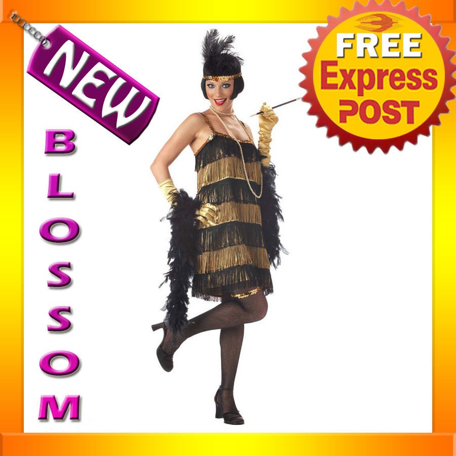 C10 Jazz Time Black Gold Flapper Chicago 20s 1920s Fancy Dress Adult 