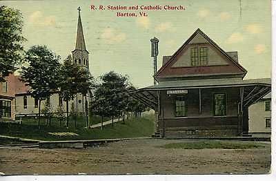 RUTLAND VERMONT RAILROAD DEPOT VINTAGE POSTCARD TRAIN STATION CATHOLIC 