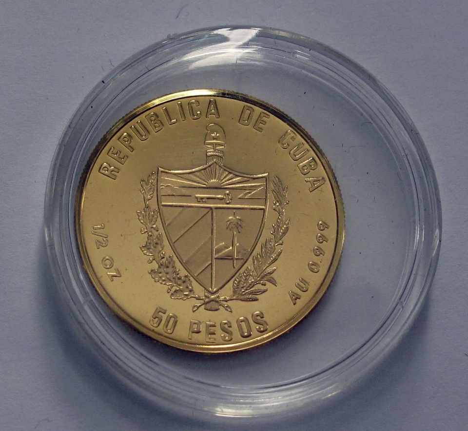 CUBA 50 GOLD PESOS 1/2 OZ. COIN, NEW MILLENNIUM RARE 200 PC MINTED 