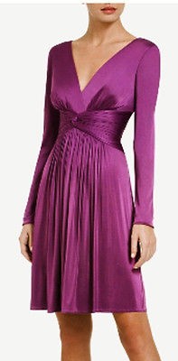 238 BCBG CONCORD GRAPE POLLY V NECK LONG SLEEVE JERSEY DRESS NWT M