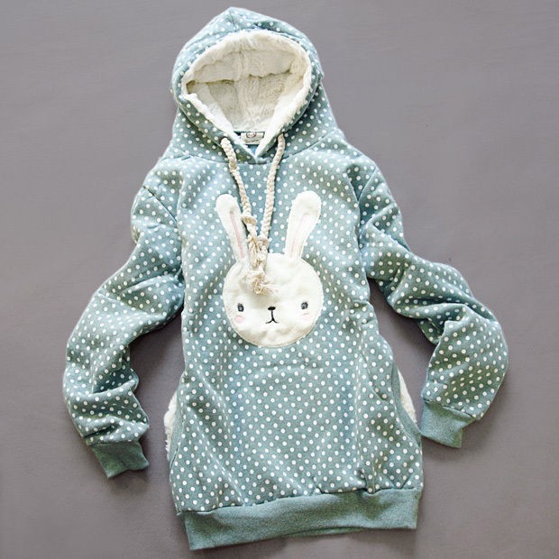Girls Cute Bunny Thick Cotton Hoodie Coat Tops L M D3Q0