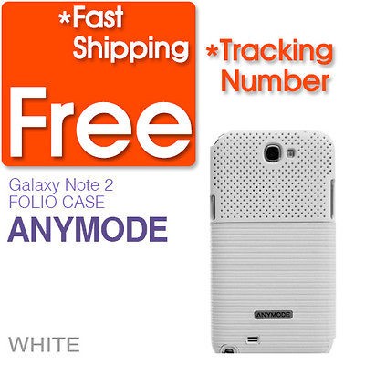   New* ANYMODE COOL STAND FOLIO *WHITE   GALAXY NOTE2 Cell Phone Case