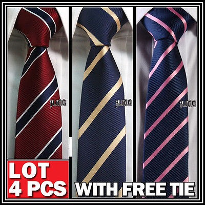 MENS SKINNY SLIM VINTAGE BLUE STRIPE NECK TIE HANDMADE LOT OF 3PCS 