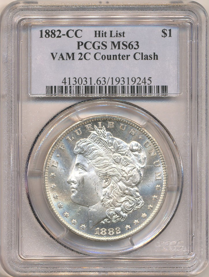 1882 CC COUNTER CLASH MORGAN DOLLAR MS63 PCGS. Scarce VAM 2C Example.