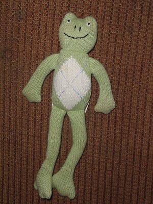 PBK Pottery Barn Kids Green Argyle Sweater Knit Frog Baby Toy Plush