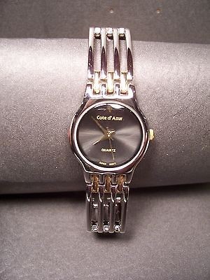 Cote d Azur Watch   Quartz   Silvertone & Goldtone Band   7/8 Face 