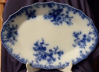 ANTIQUE FLOW BLUE OVAL PLATTER~W.H. GRINDLEY & CO.~JANETTE~17 INCH~ART 