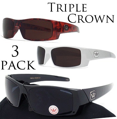 Mens Sunglasses 3 PACK TRIPLE CROWN Huntington BLACK WHITE TORT Surf 