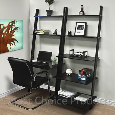 Leaning Shelf Bookcase With Computer Desk Office Furniture Home Desk 