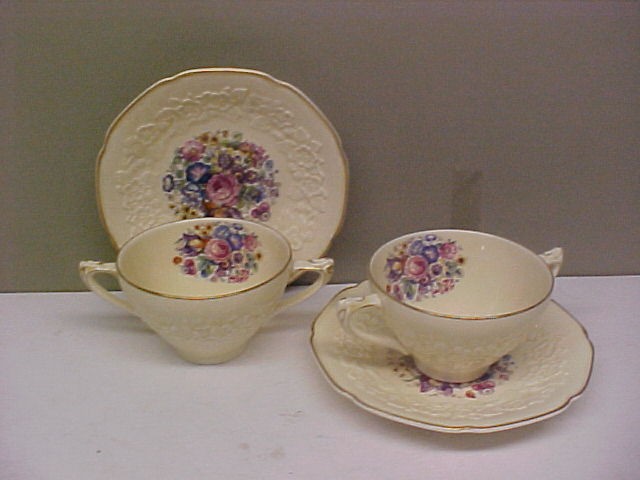 Crown Ducal China GAINSBOROUGH Two Bouillon Cup & Saucer Sets