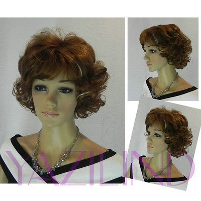   new Blonde Medium Full Synthetic curly wavy hair Wig hairpiece s2