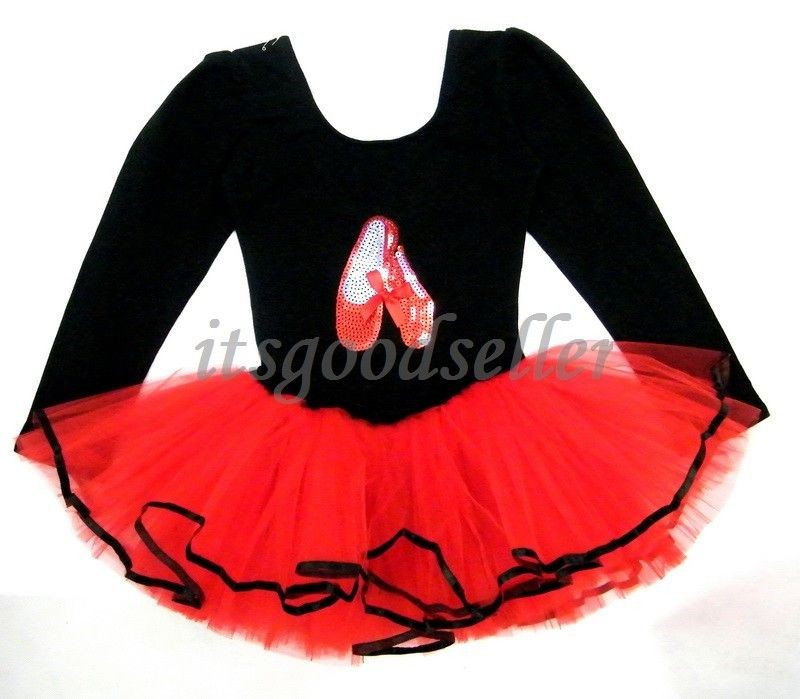 Girl Party Long Sleeve Leotard Ballet Tutu Dance Shoes Costume Dress 3 