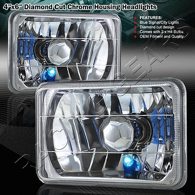 x6 H4666/H4651/H4​656 Chrome Housing Diamond Cut Headlights (PAIR 