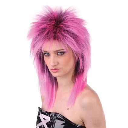 1980s Cyndi Lauper Style Pink & Black 2 Tone Wig Spikey Wig Fancy 