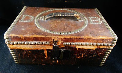   19th C Hide Covered Stagecoach Document Box Trunk Lowell, Ma 1835