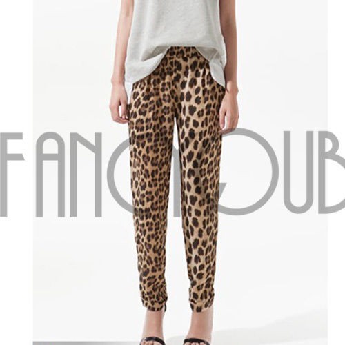WOMENS CASUAL LEOPARD PRINT DRAWSTRING PANT TROUSERS 3343