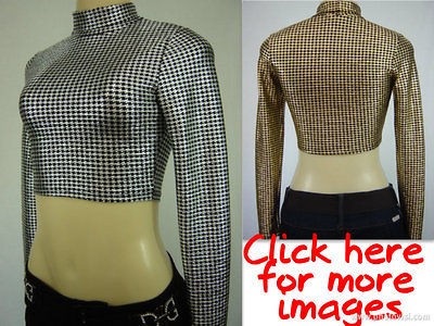 SEXY NEW FOIL ZIG ZAG/ PLAID/ CHECKERED PRINT LONG SLEEVE CROP TOP 