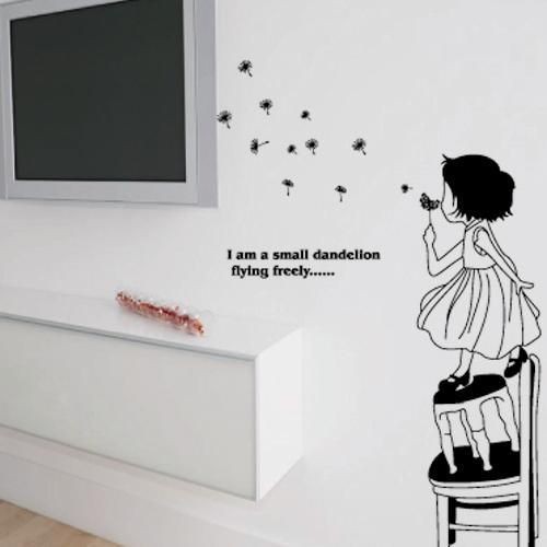 Dreaming Girl Blow Dandelion Wall Sticker Decals Decor Removable 