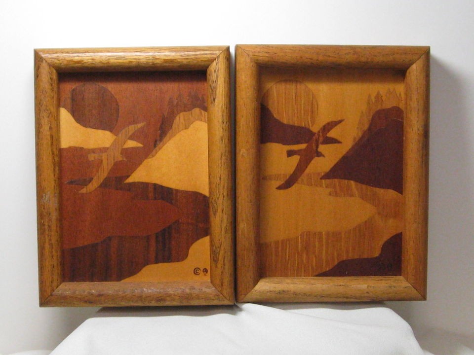   Marquetry Seascape Pictures •2• Wall Art Signed Dawkins & Dawkins