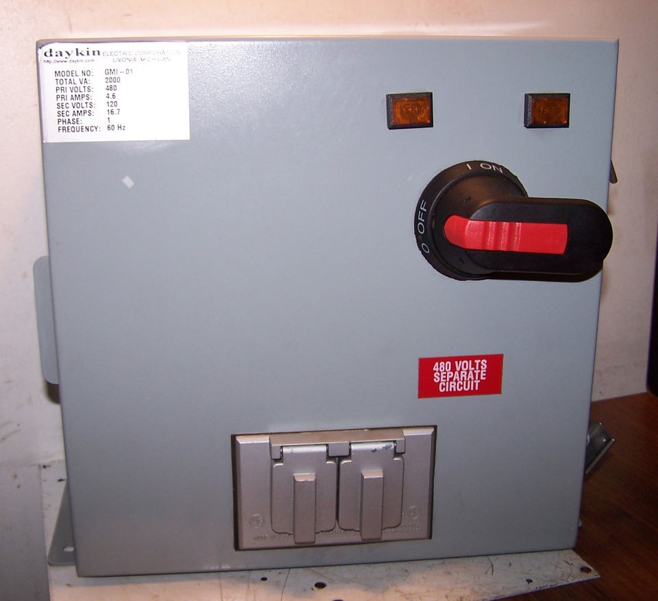 DAYKIN GMI 01 TRANSFORMER DISCONNECT 2 KVA 480 VOLT PRIMARY 120 