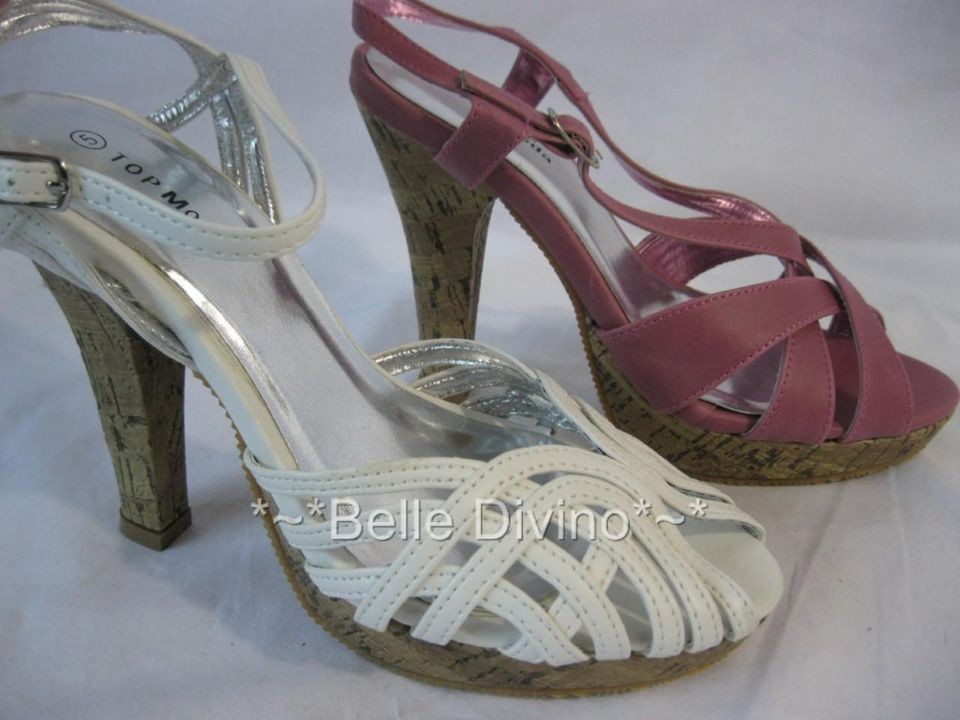 Top Moda Cork Bottom Pink or White HIgh Strappy Sandals 3 4 5 6 7 8