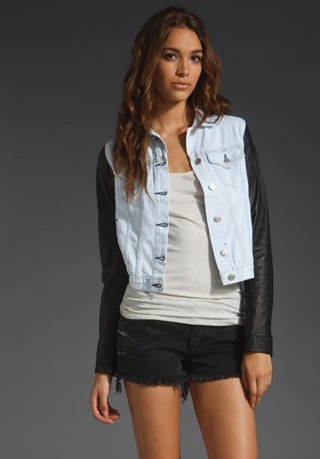 jean jacket leather sleeves in Clothing, 