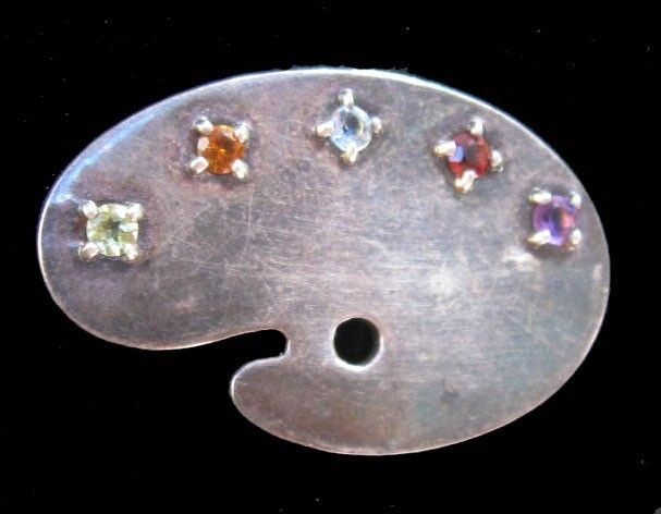   Silver MFA Museum Fine Arts Artists Palete Pin Brooch w/ Gemstones