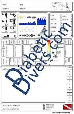 Diabetic Scuba Diving Log Book 20 pages 40 dives Hole punched to your 