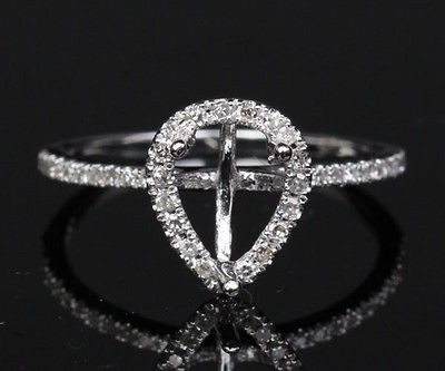   CUT 14K WHITE GOLD Pave .21ct DIAMOND HALO SEMI MOUNT Engagement RING