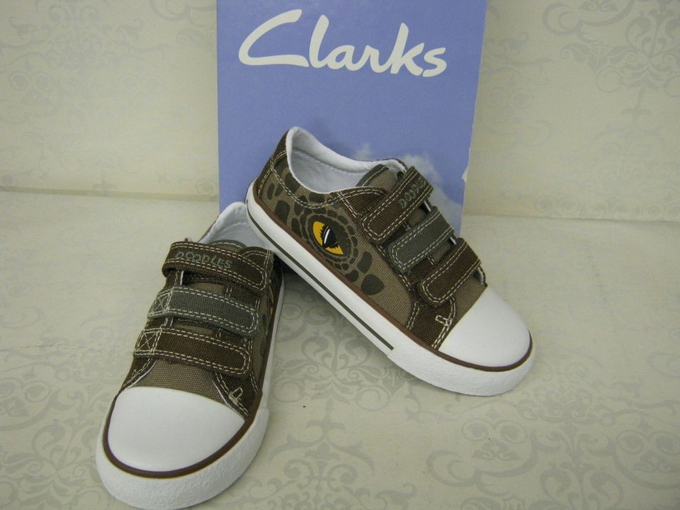 Clarks Boys Stompo Fun Inf Khaki Canvas Velcro Doodles