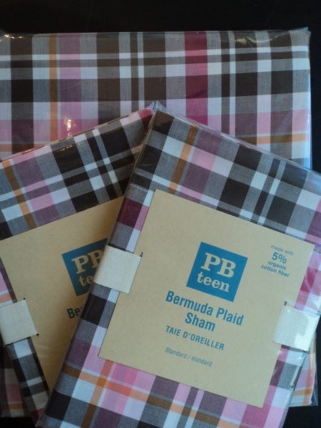 POTTERY BARN TEEN BERMUDA PINK PLAID FULL QUEEN DUVET & 2 SHAMS GREAT 