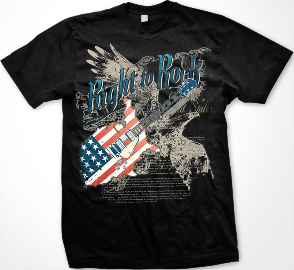 Right To Rock American Flag Bald Eagle Constitution Guitar Music Mens 