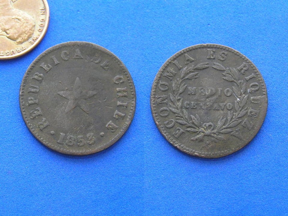 Chile Medio Centavo. 1/2 Centavo Coin. 1853