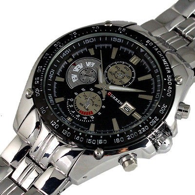 GOOD WATER QUARTZ HOUR DIAL DATE BLACK CLOCK SPORT MEN STEEL WRIST 