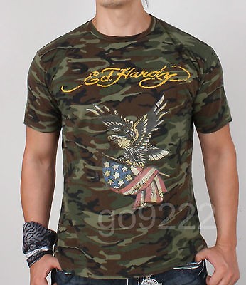 NWT Mens Ed hardy Eagle Camo Kaki Slim short sleeve Tee/Size S,M,L,XL 