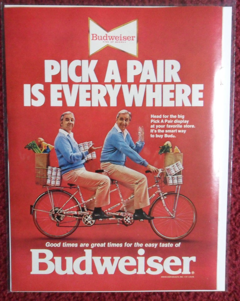   Print Ad Budweiser BUD Beer ~ ED McMahon Bike Bicycle Built for Two