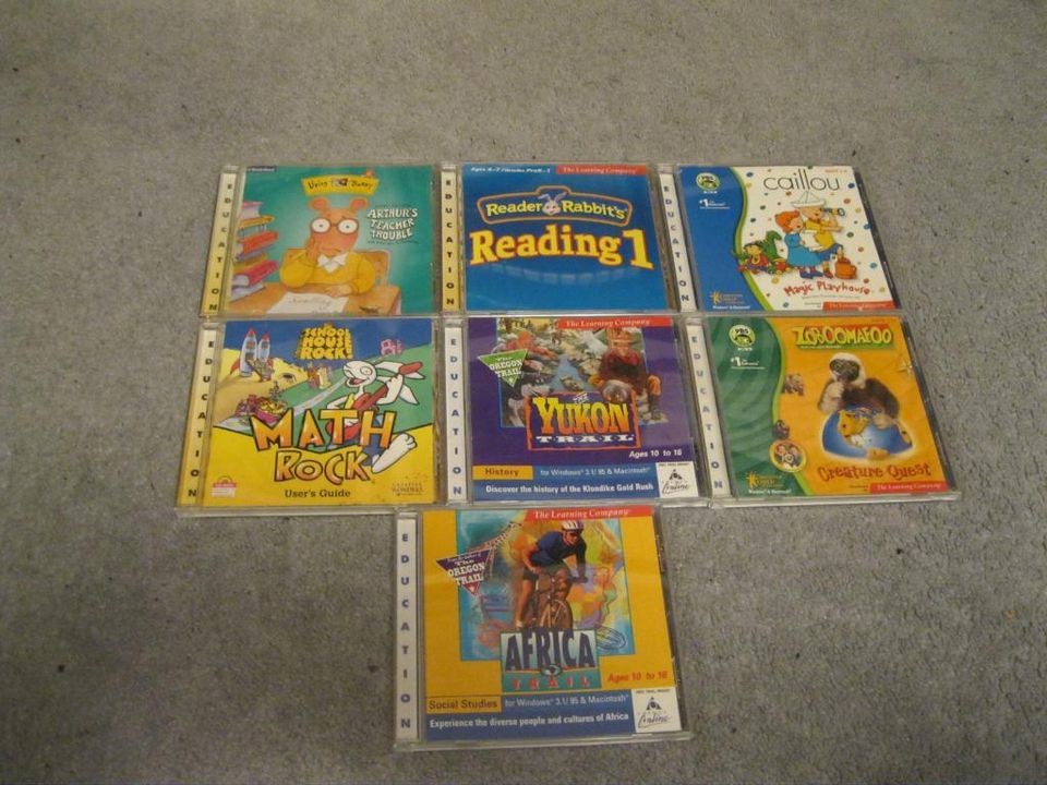 KIDS EDUCATIONAL PC CD GAMES   CAILLOU,READER RABBIT,ARTHUR 