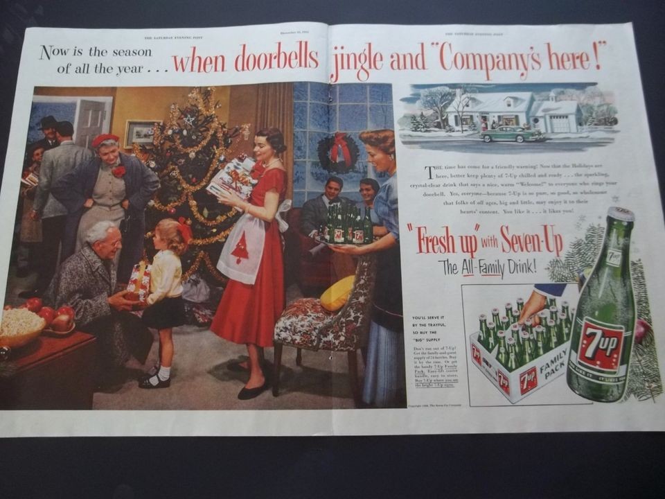 7Up 7 UP Family Pack Vintage Dec 25 1954 Christmas Print Ad 