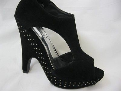   Stud Sole Peeptoe Cutaway Wedges 3 8 Black Funky Detail Unusual